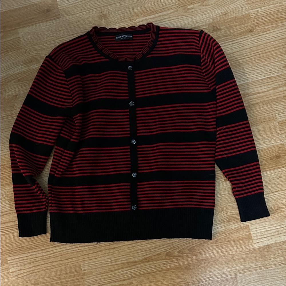 Black and Red Striped Cardigan